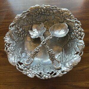 Serving Bowl: Arthur Court Aluminum Grape, Leaf designed large bowl and Utensils